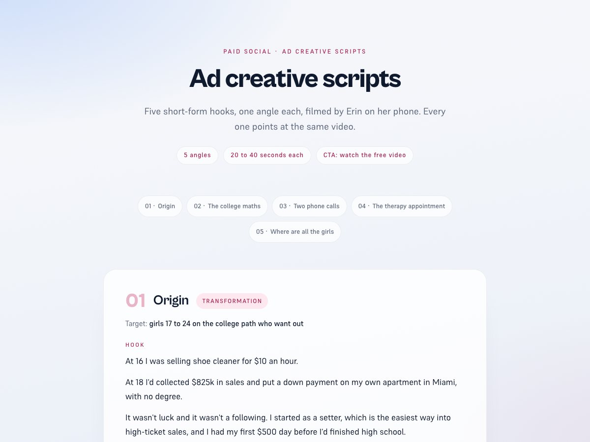 Ad creative scripts preview