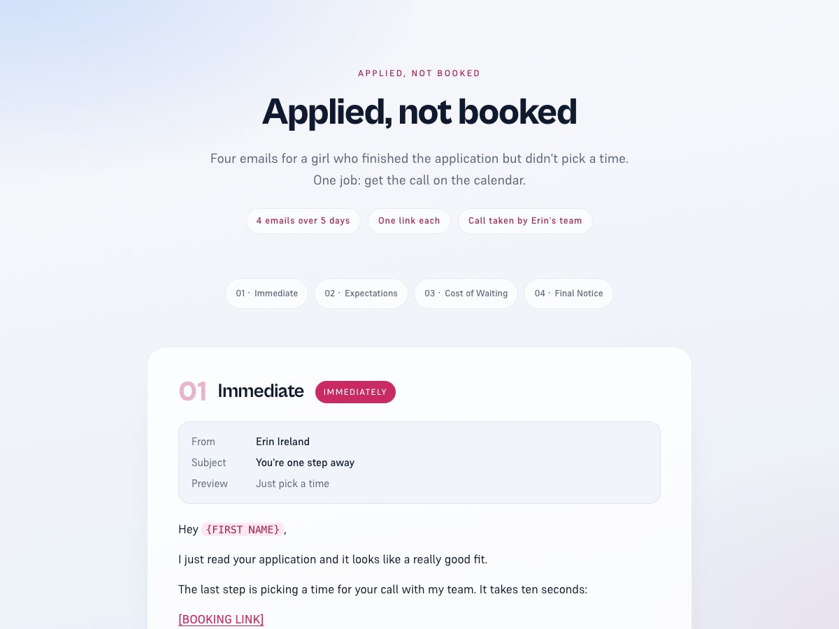 Applied, not booked preview